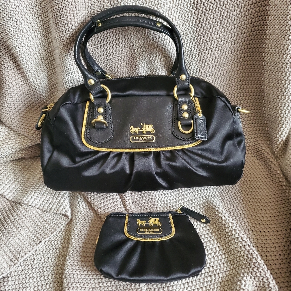 Coach Black Satin Bag with Coin Purse